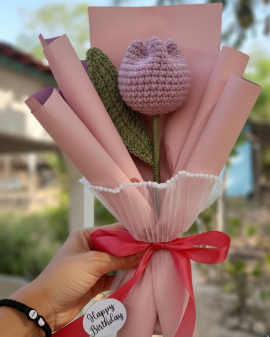 Handmade Crochet Mauve Tulip Bouquet