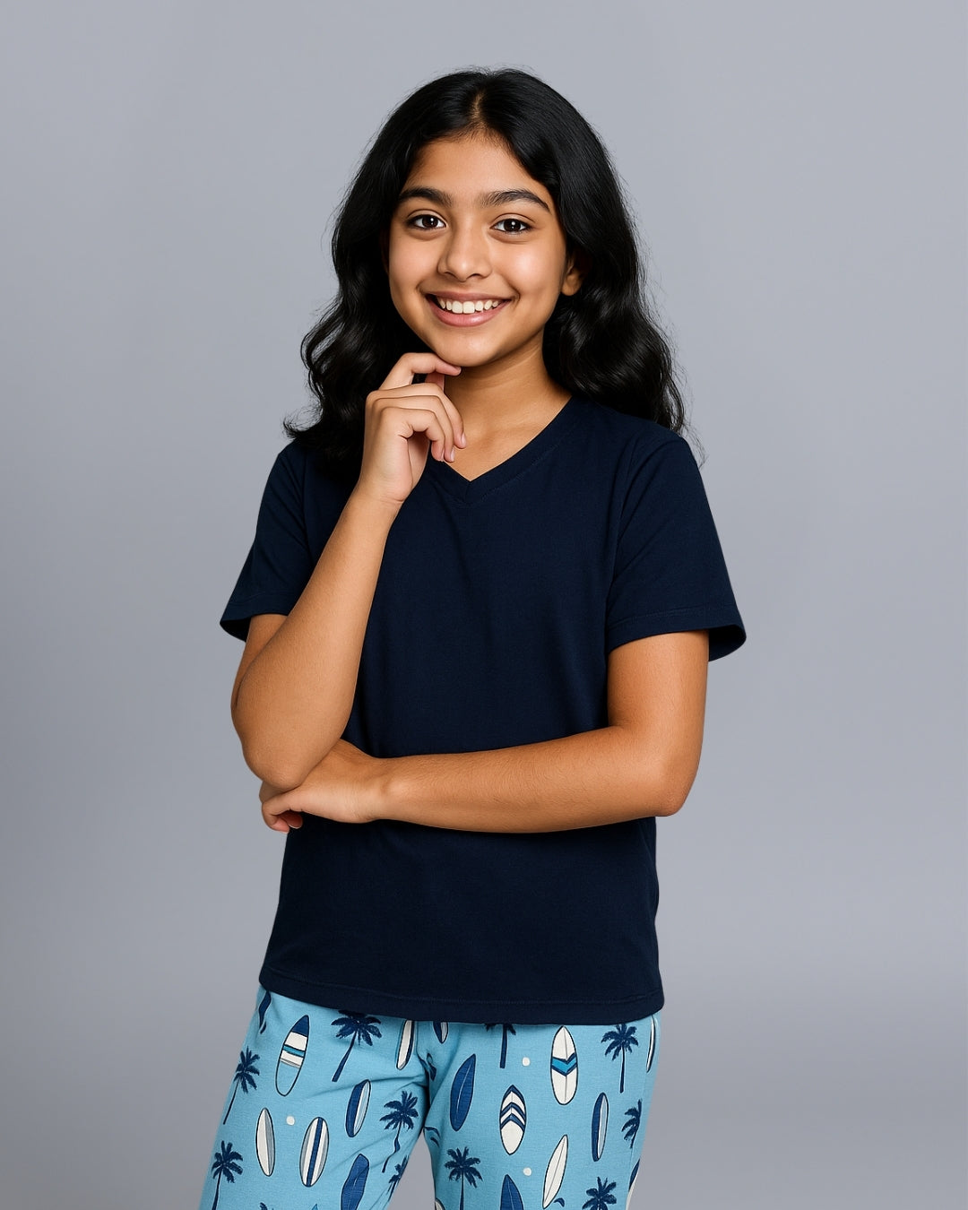 Girls Navy & Blue Skate Board Printed Night suit