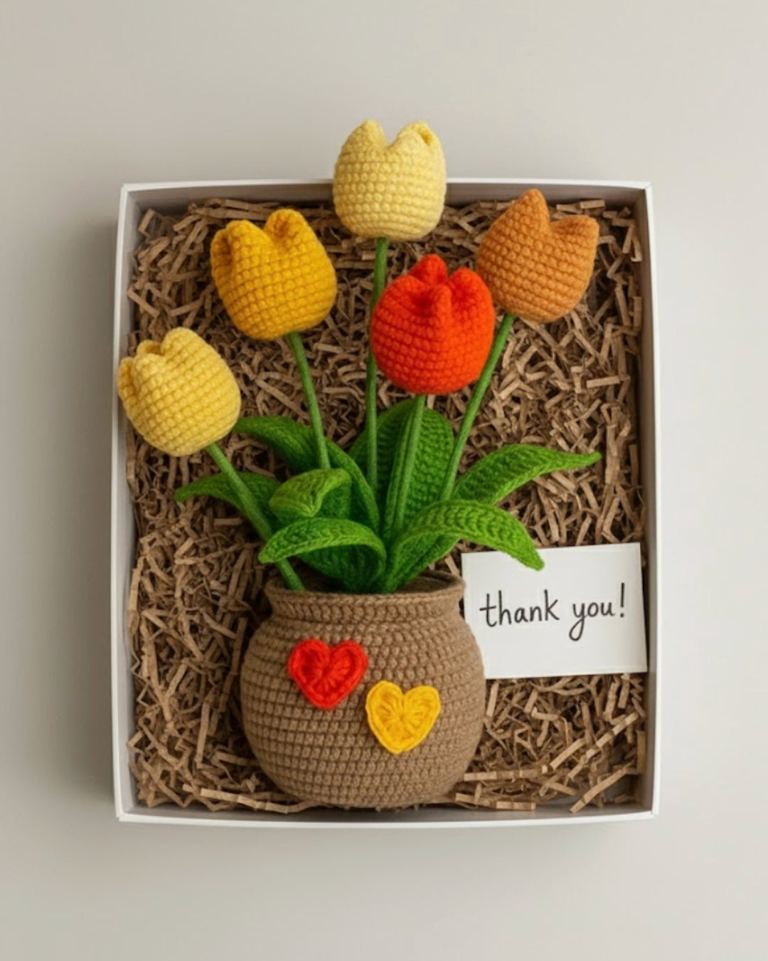 Handmade Crochet Multicolor Tulip Bouquet with Pot