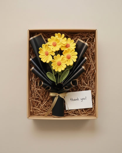 Handmade Crochet Yellow Daisy Flower Bouquet