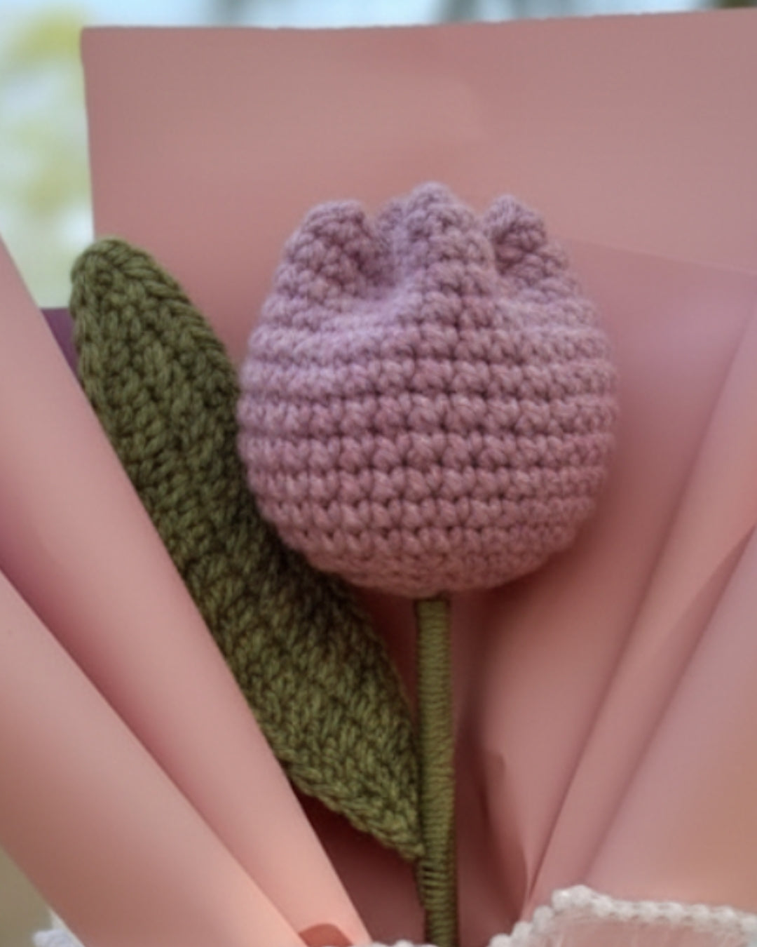 Handmade Crochet Mauve Tulip Bouquet