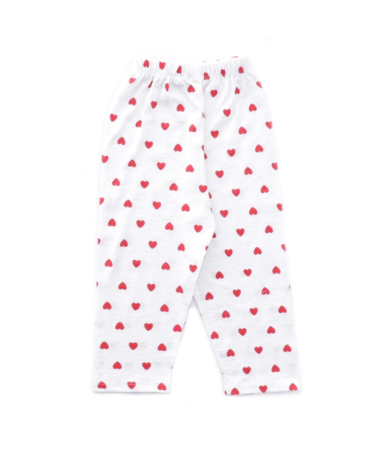Red & White Cotton Knit Full Length Polka Dots Printed Pajama