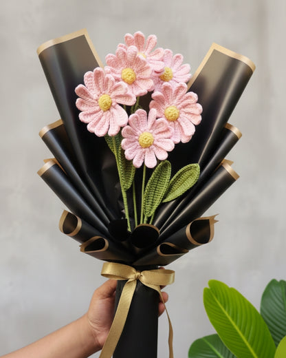 Handmade Crochet Pink Daisy Flower Bouquet