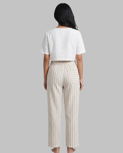 Beige Super Comfy Cotton Poplin Relax Fit Lounge Pant for Women