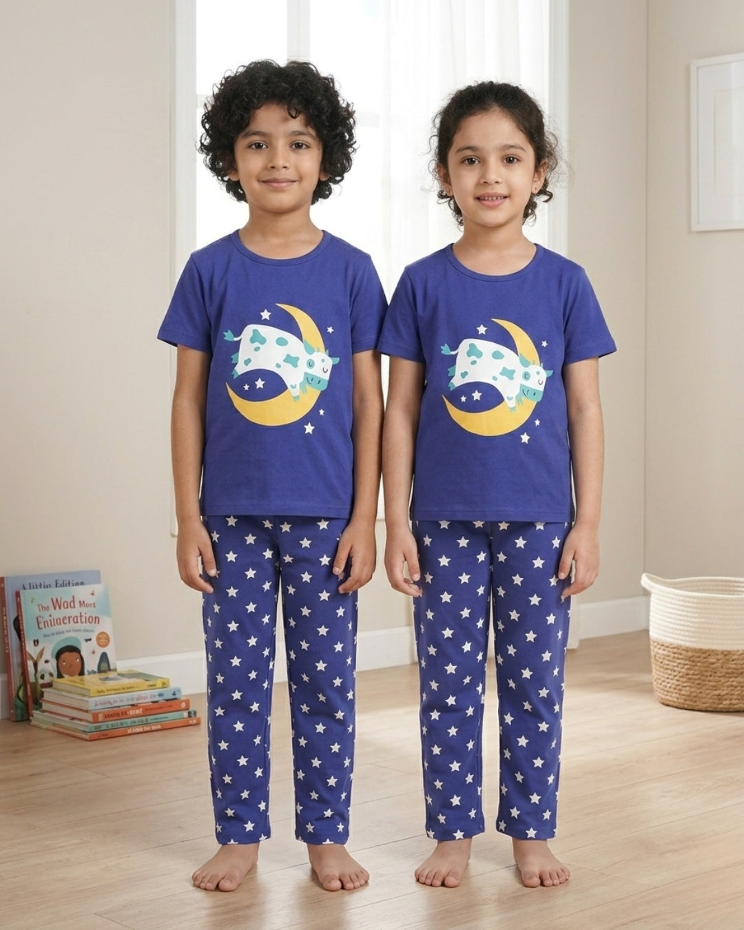 Blue Unisex Printed Cotton Kids Loungewear
