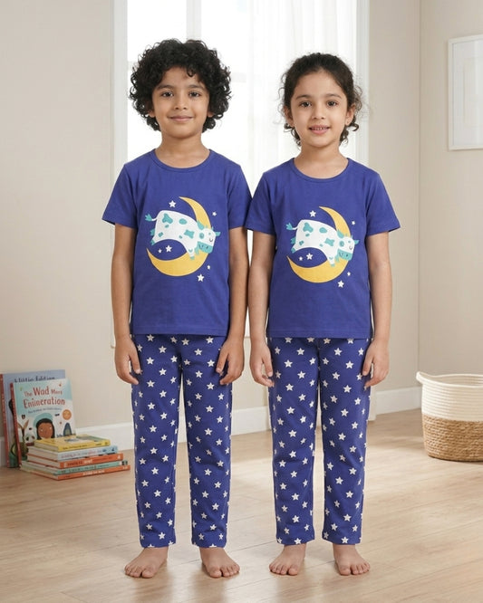 Blue Unisex Printed Cotton Kids Loungewear
