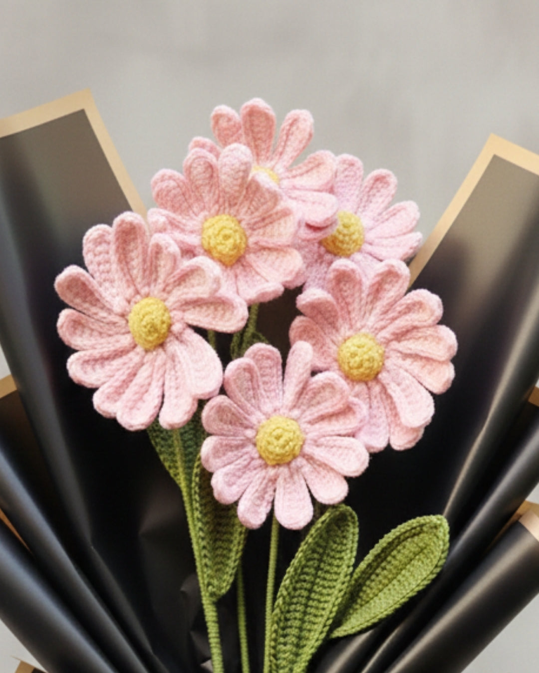 Handmade Crochet Pink Daisy Flower Bouquet