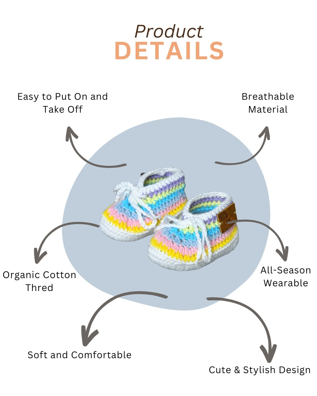 Multicolor Handmade Organic Thread Crochet Booties with Cute Bow Design