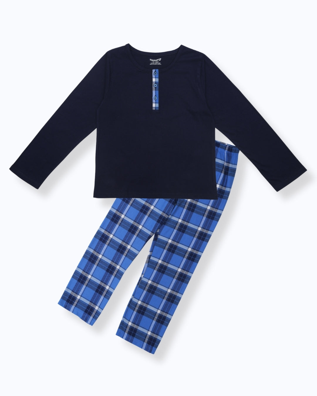 Blue Checks Printed Cotton Nightwear for Girls