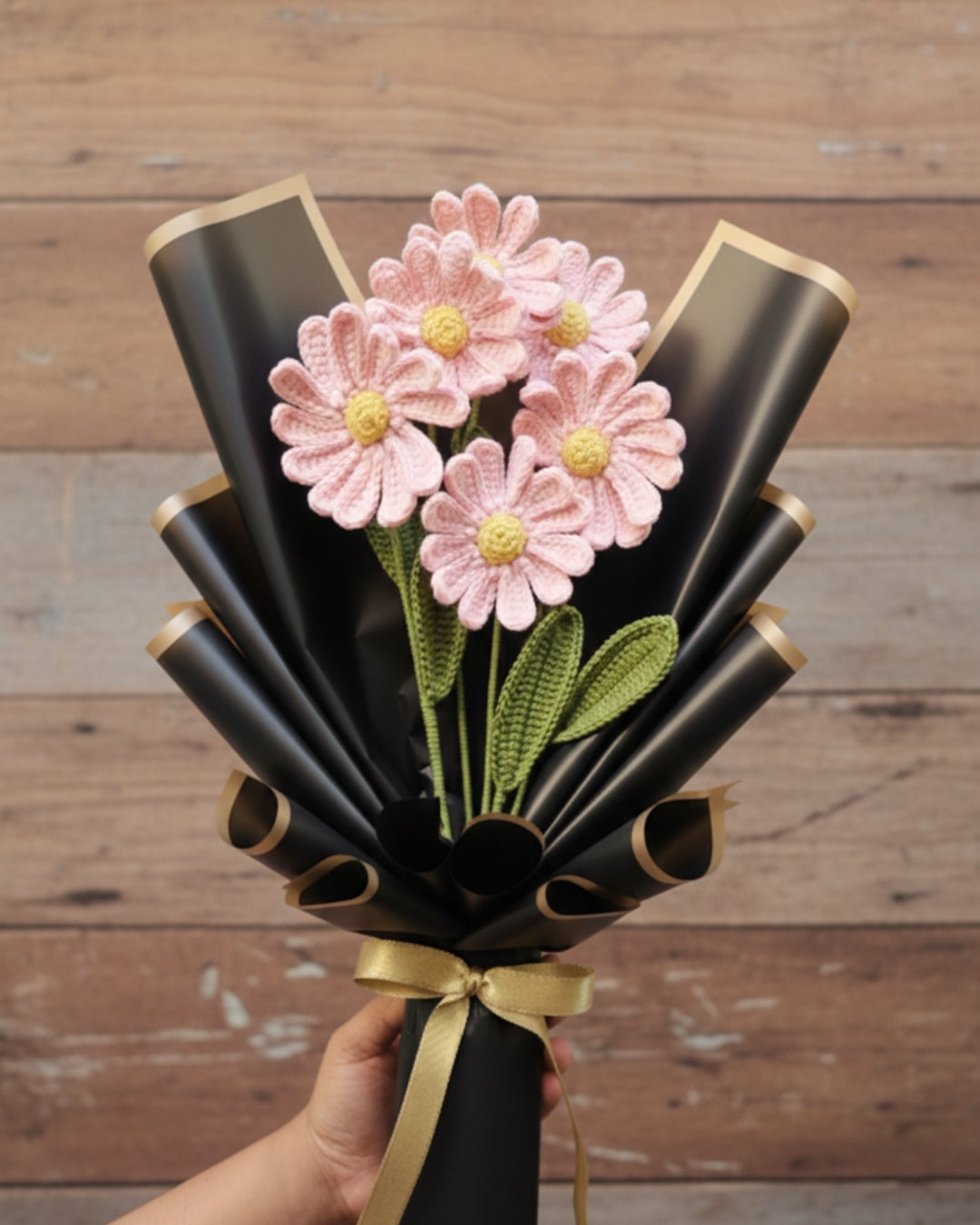 Handmade Crochet Pink Daisy Flower Bouquet