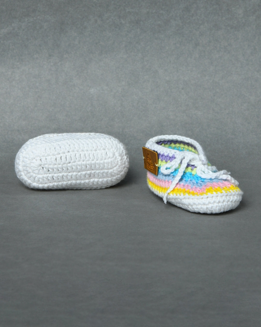 Multicolor Handmade Organic Thread Crochet Booties with Cute Bow Design