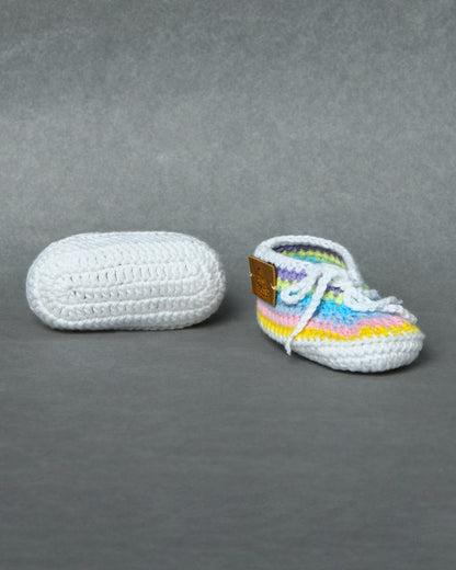 Multicolor Handmade Organic Thread Crochet Booties with Cute Bow Design