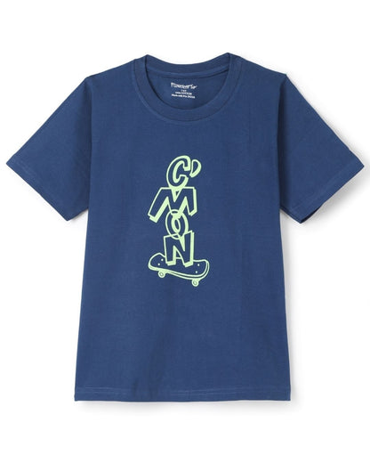 Graphic Printed Premium Cotton Half Sleeves Blue T-Shirt with Green Jogger for Boys