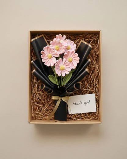 Handmade Crochet Pink Daisy Flower Bouquet