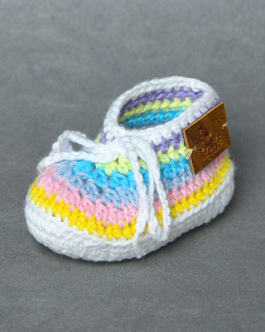 Multicolor Handmade Organic Thread Crochet Booties with Cute Bow Design