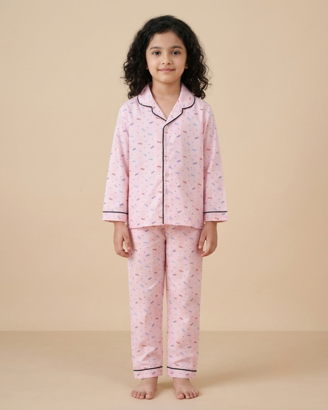 Pink Spectacles Printed Girls Nightwear