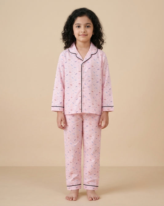Pink Spectacles Printed Girls Nightwear