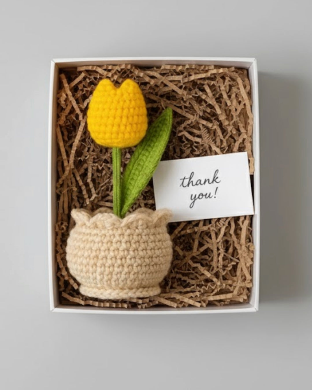 Handmade Yellow Crochet Tulip Flower with Pot
