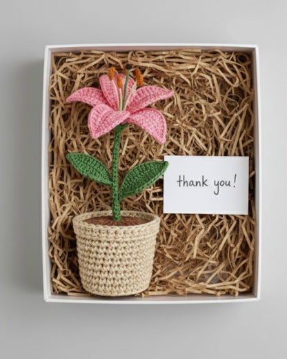 Handmade Crochet Pink Lily with Pot