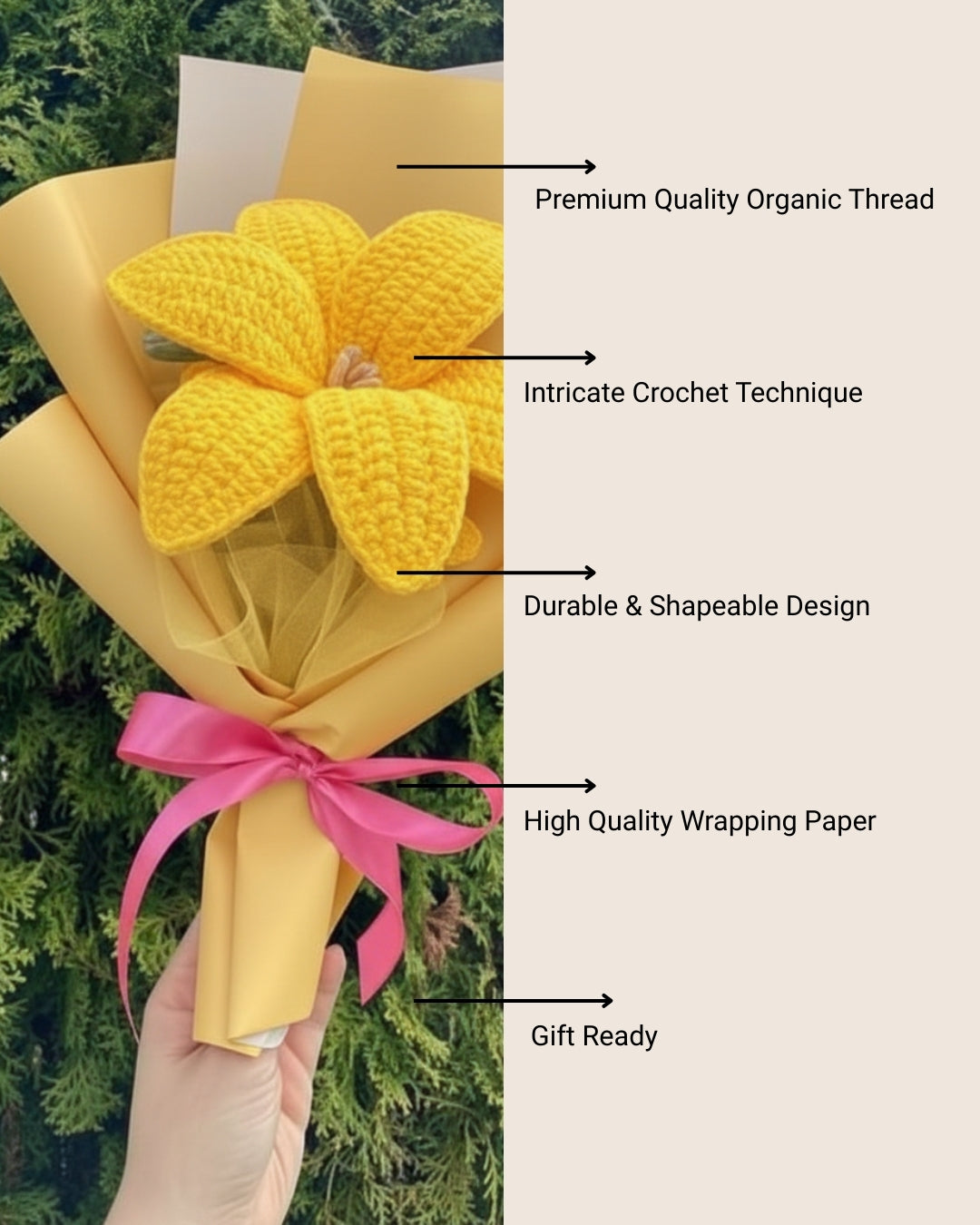 Handmade Crochet Yellow Lily Bouquet