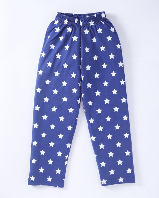 Blue Cotton Knit Full Length Star Printed Pajama