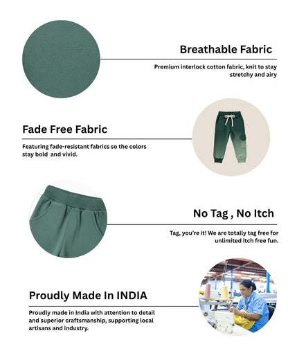 Graphic Printed Premium Cotton Half Sleeves Blue T-Shirt with Green Jogger for Boys