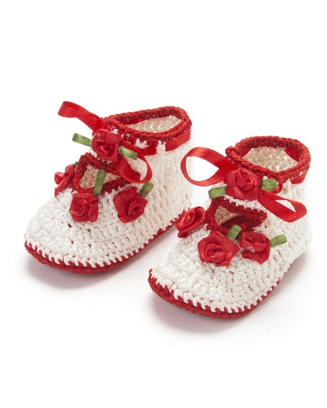 Red & White Crochet Baby Booties for Girls