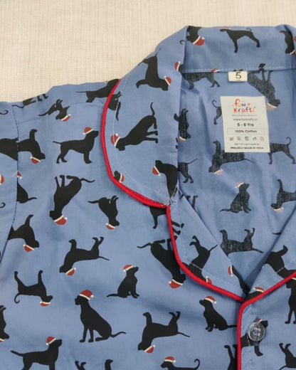 Blue Premium Cotton Puppy Printed Nightsuit for Kids