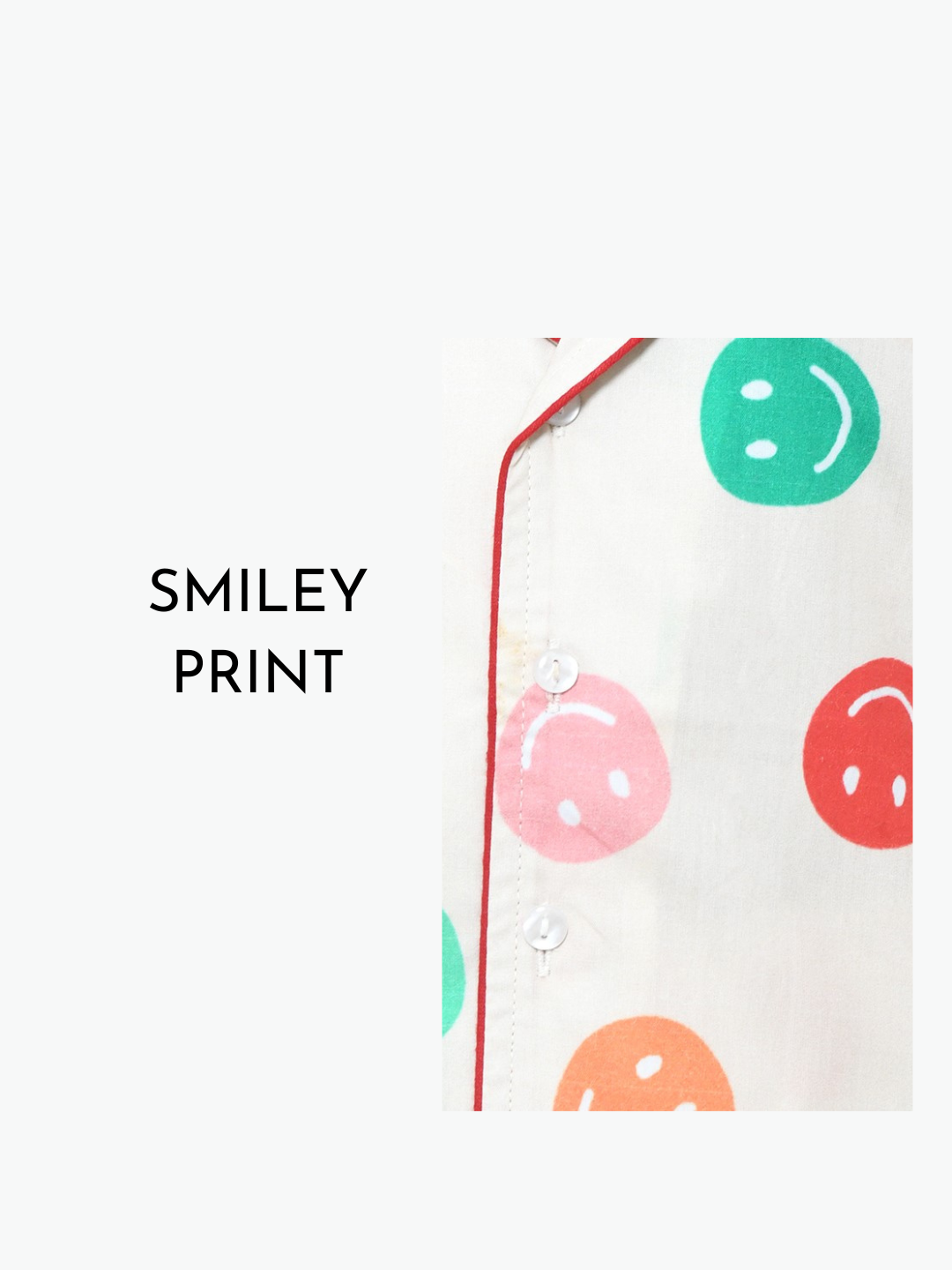 Off White Smiley Printed Cotton Kids Night Suit