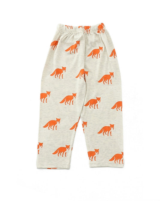 Beige Cotton Knit Full Length Fox Printed Pajama