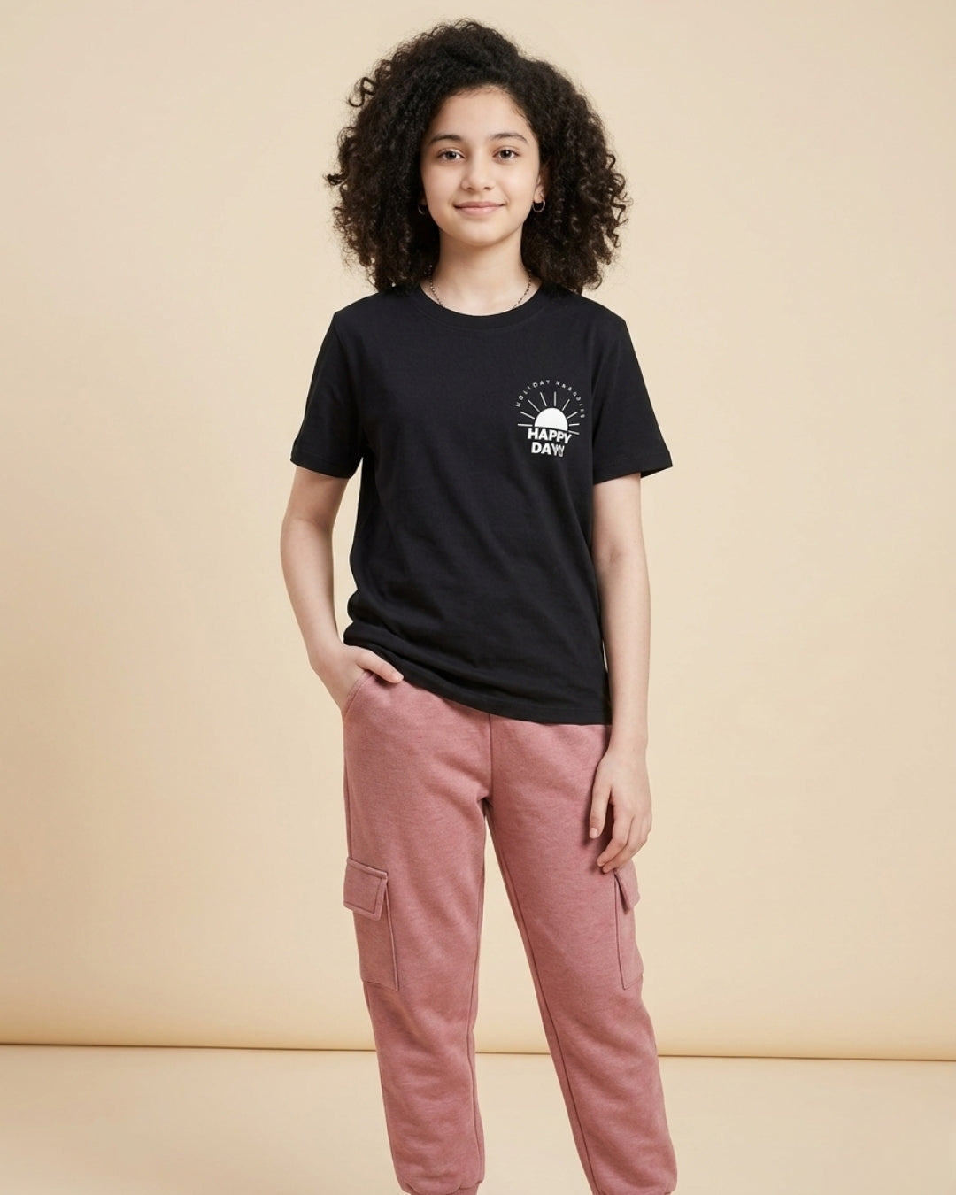 Puppy Printed Premium Cotton Half Sleeves White T-Shirt with Pink Jogger for Boys & Girls