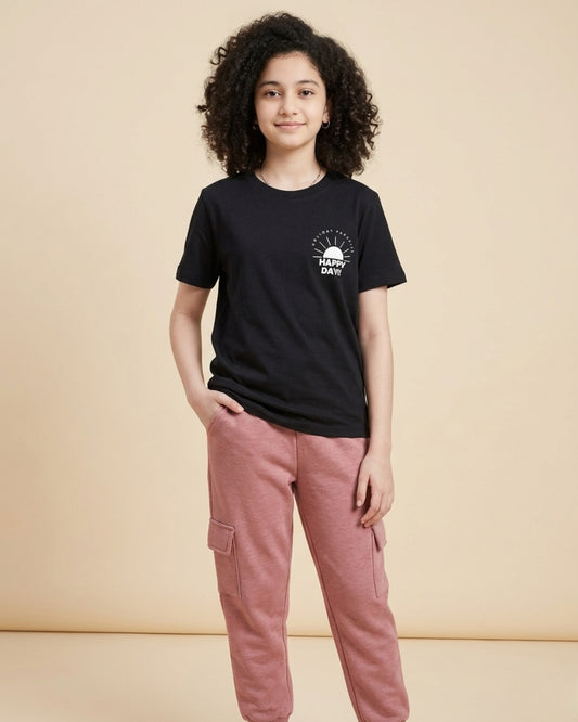Puppy Printed Premium Cotton Half Sleeves White T-Shirt with Pink Jogger for Boys & Girls