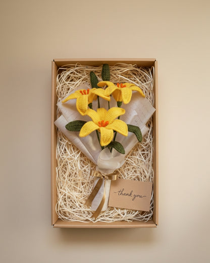 Handmade Crochet Premium Organic Thread Yellow Lily Bouquet
