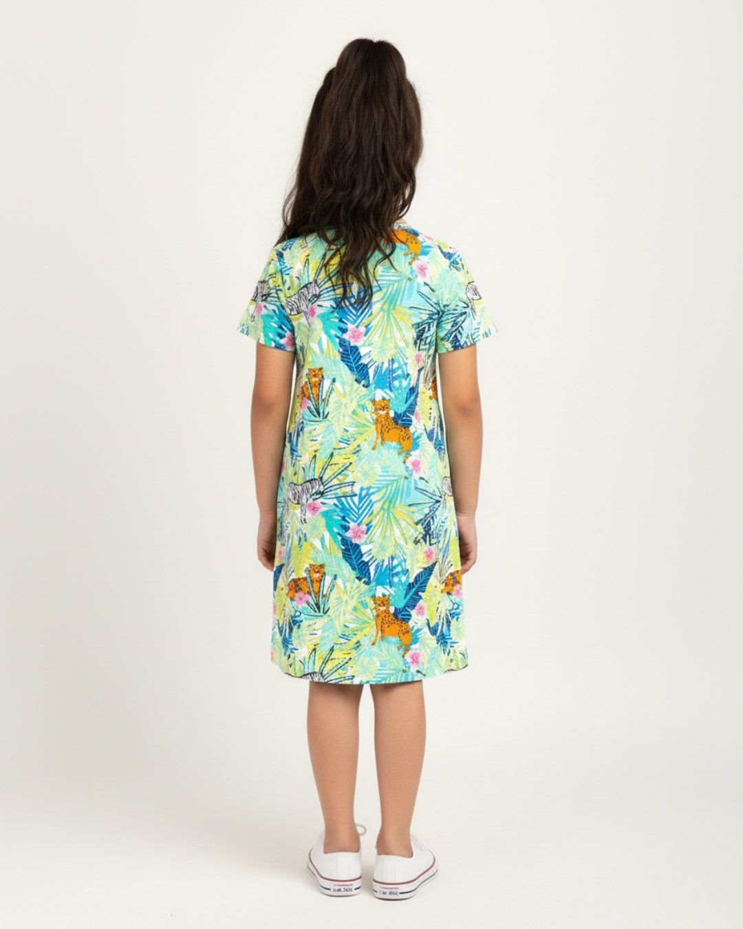 Multicolor Jungle Print Cotton Night Dress for Girls