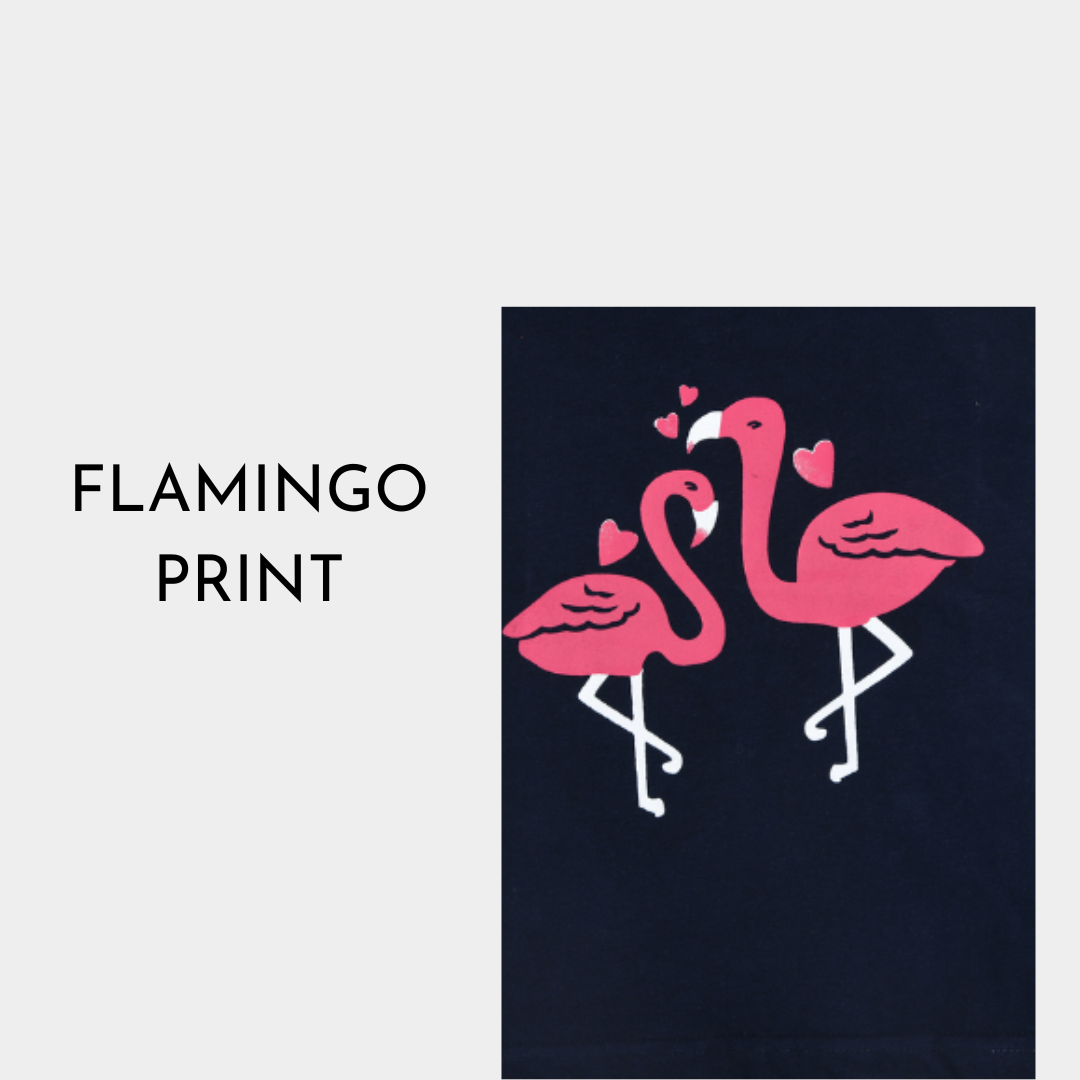 Navy Blue Flamingo Printed Cotton Nightwear for Girls