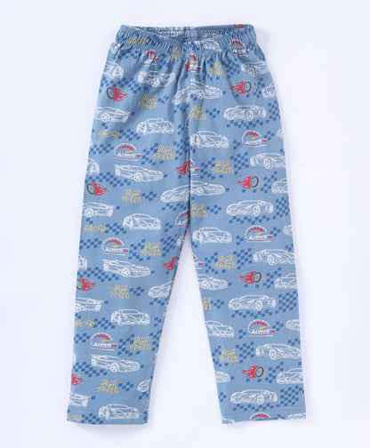 Blue Racing Car Printed Cotton Co-ord Set for Boys