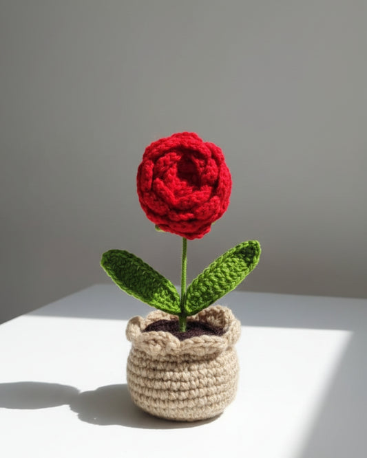 Handmade Crochet Rose with Pot