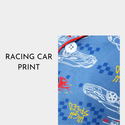 Blue Racing Car Printed Cotton Boys Night Suit