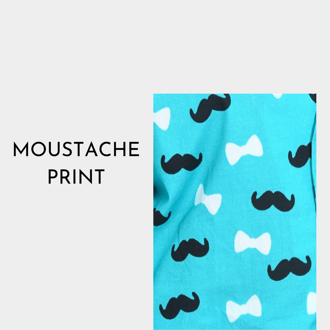 Blue Moustache Printed Cotton Night Dress for Boys