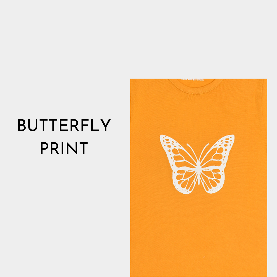 Mustard Butterfly Printed Cotton Night Dress for Girls