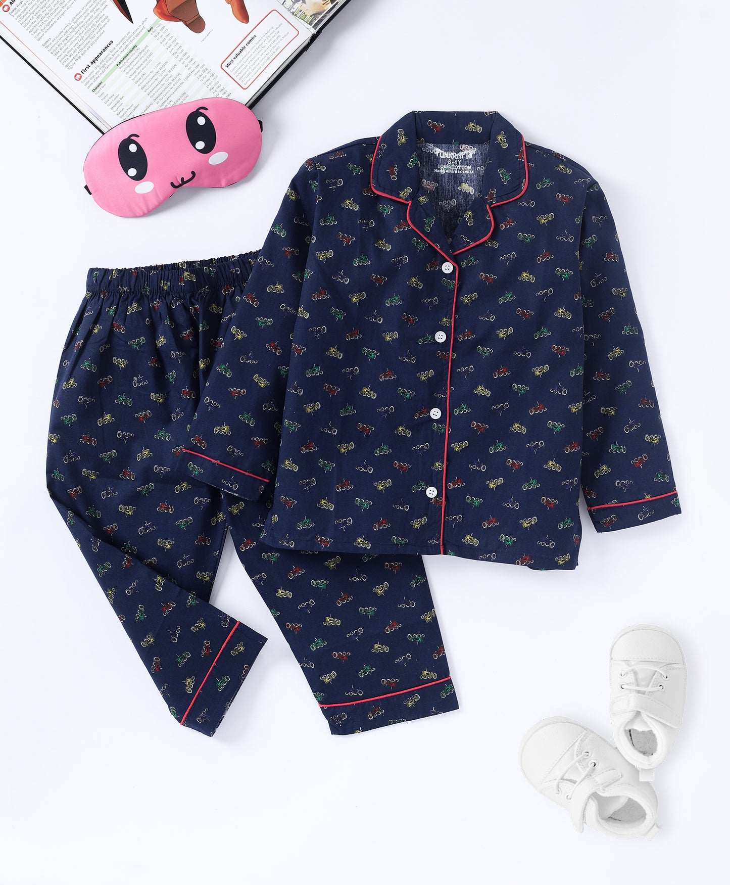 Blue Printed Cotton Night Suit for Boys
