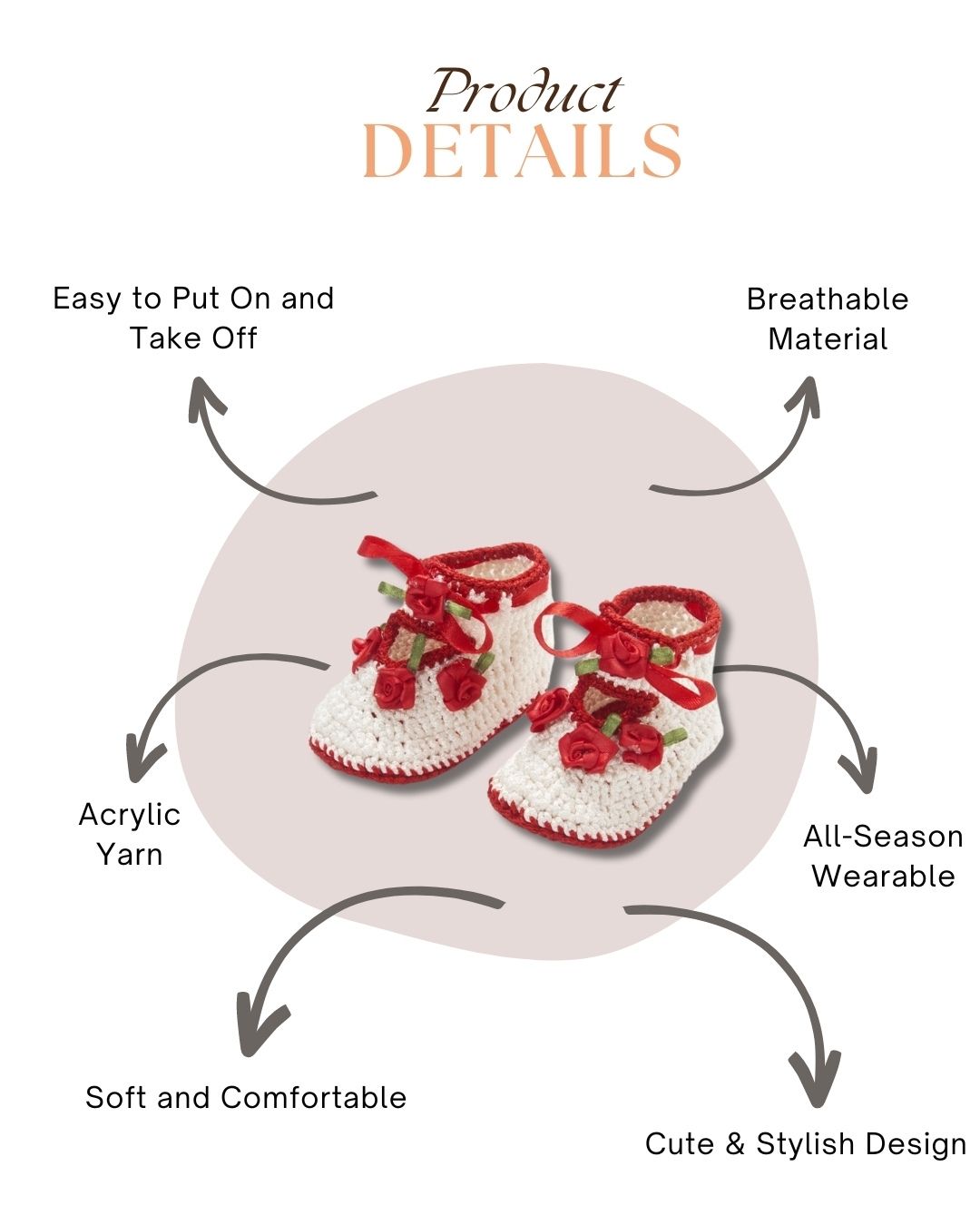 Red & White Crochet Baby Booties for Girls