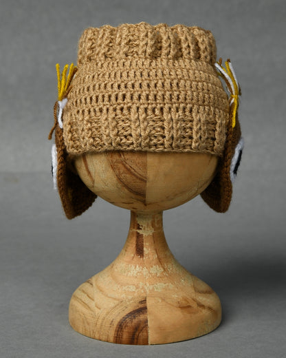 Beige Self Patterned Handmade Woollen Ear Warmer Muffs Headband for Kids