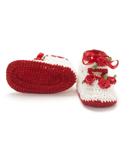 Red & White Crochet Baby Booties for Girls