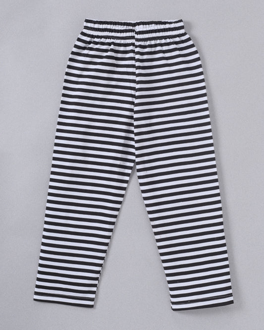 Black & White Cotton Knit Full Length Striped Printed Pajama