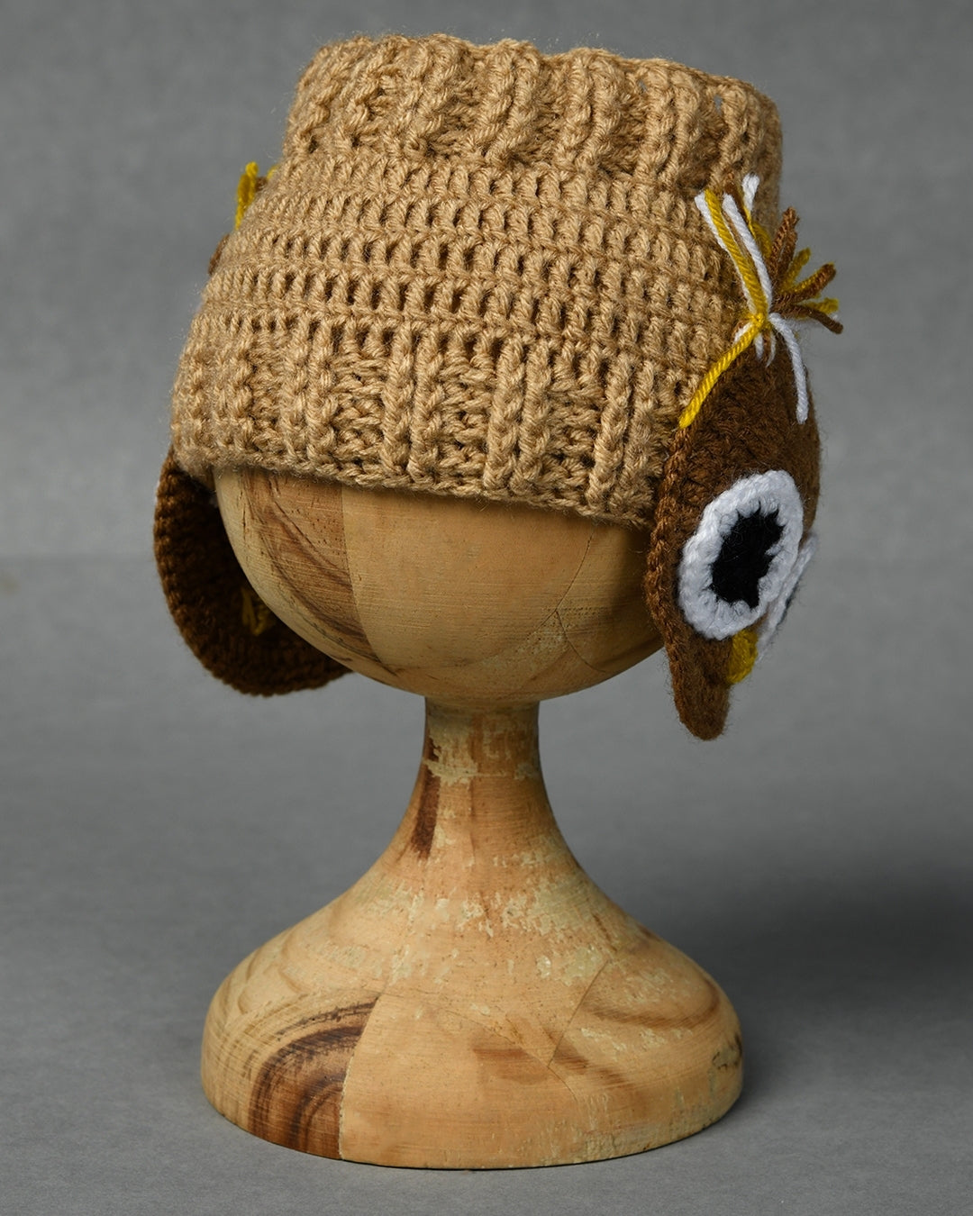 Beige Self Patterned Handmade Woollen Ear Warmer Muffs Headband for Kids