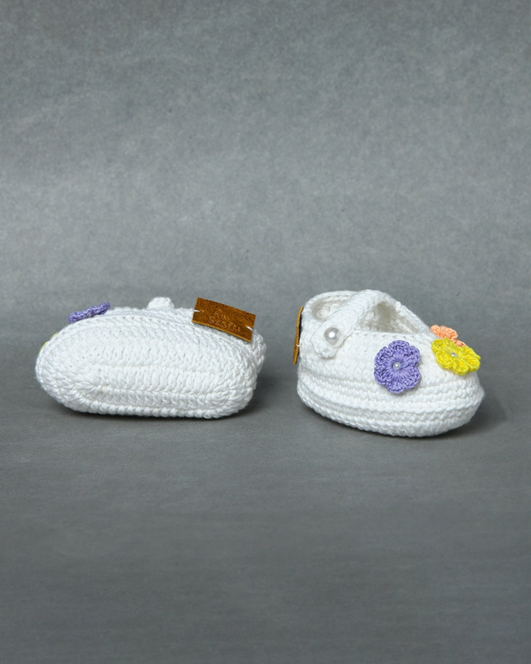 Multicolor Handmade Organic Thread Crochet Booties with Floral Embellishment for Girls