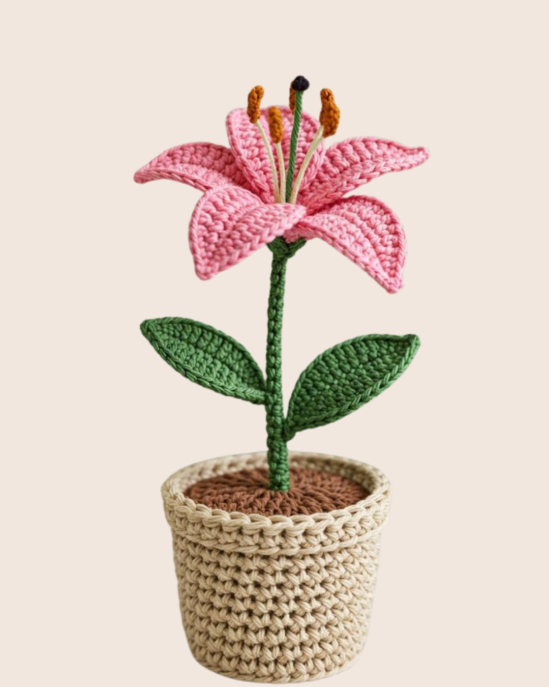 Handmade Crochet Pink Lily with Pot