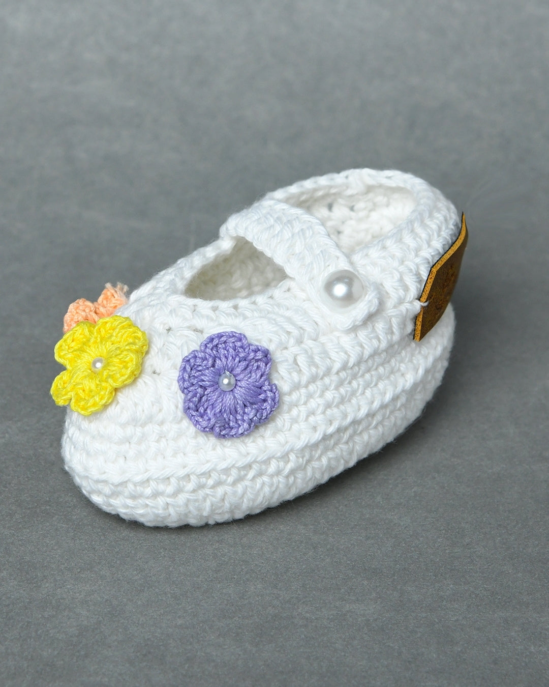 Multicolor Handmade Organic Thread Crochet Booties with Floral Embellishment for Girls