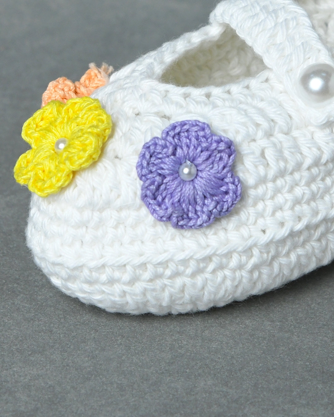 Multicolor Handmade Organic Thread Crochet Booties with Floral Embellishment for Girls